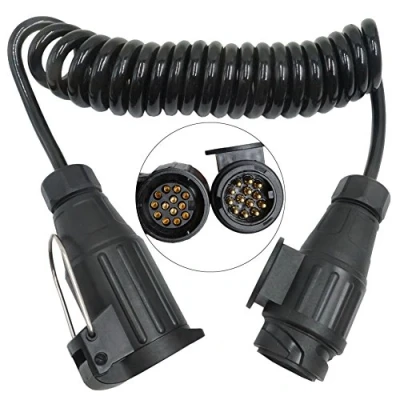 Afbeelding van Verlengkabel voor aanhanger, 13 polig, verlengkabel, spiraalbinding, 3 m, spiraalverlenging, 12 V, door caravan, vrachtwagen, camper, tractor, auto,