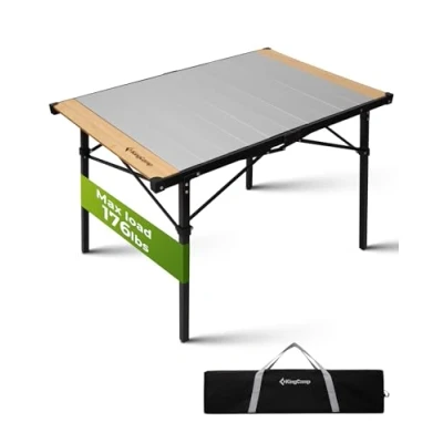 Afbeelding van KingCamp Table de camping pliable avec cadre en aluminium Plateau enroulable (102 x 70 cm) pour 4 à 6 personnes sac transport Charge maximale : 80 kg Argenté