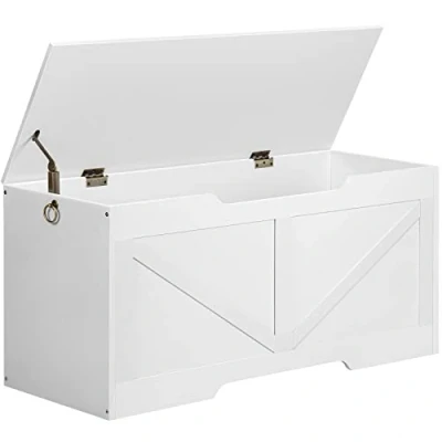 Afbeelding van HOOBRO Kist met opbergruimte, speelgoedkist deksel, opbergbank, 2 ringen, 100 cm, robuust, stabiel, voor kinderen, hal, woonkamer, wit EWT771CW01