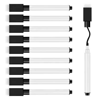 Afbeelding van JEFURE Set van 10 magnetische whiteboard markers Zwart Afwisbaar Met gum fijne punt Voor thuis, school, kantoor