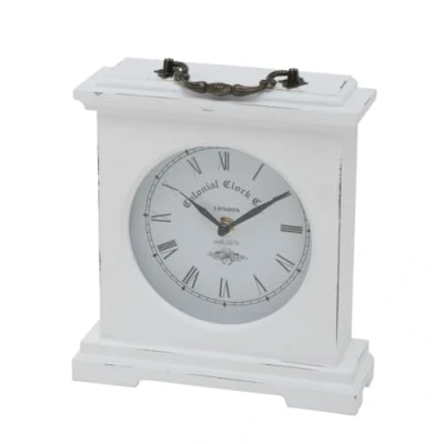 Afbeelding van Deco by Boltze Tafelklok St James antiek wit B21 x H23 cm glas/hout stijlvolle historische look