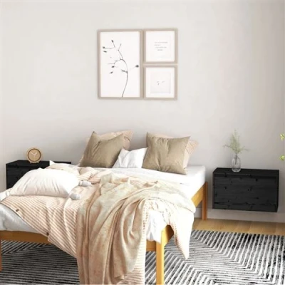 Afbeelding van Wandkasten 2 st 60x30x35 cm massief grenenhout zwart