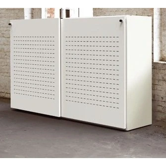 Afbeelding van Akoestische schuifdeurkast breed 200CM diep 48CM hoogte 122CM bladkleur Logan eiken framekleur Wit (RAL9010)