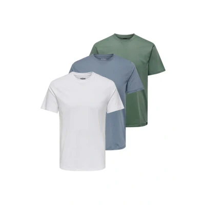 Afbeelding van Only &amp; Sons 3 PACK Tshirt basic, Heren, Maat: Large, Weiß grün blau