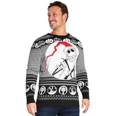 Afbeelding van Disney Kersttrui voor heren, grappige trui, familie, koppels, volwassenen, jongeren, M XXL, officiële trui Donald Grinky, Zwart/Multi Jack