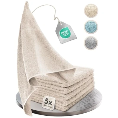 Afbeelding van Homewell Set zachte en absorberende handdoeken, 100% katoen, Oeko Tex 100 gecertificeerd (5 gastendoekjes 30 x 50 cm, beige)