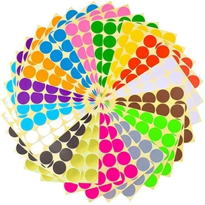 Afbeelding van 384 kleine ronde stickers met kleurrijke stippen, 32 mm, 16 kleuren, voor kantoor, school, kalender, kaarten