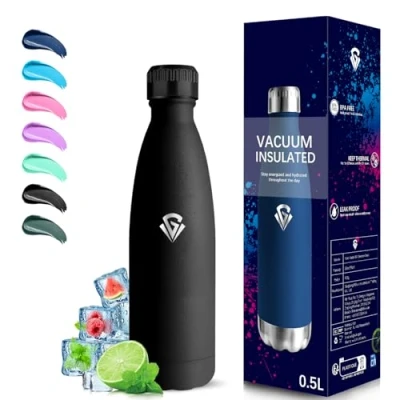 Afbeelding van Grsta Thermosfles 500 ml voor kinderen, BPA vrij, roestvrijstalen fles, lekvrij, thermosfles, vacuüm geïsoleerd, schoolflessen, camping, kantoor, reizen, zwart