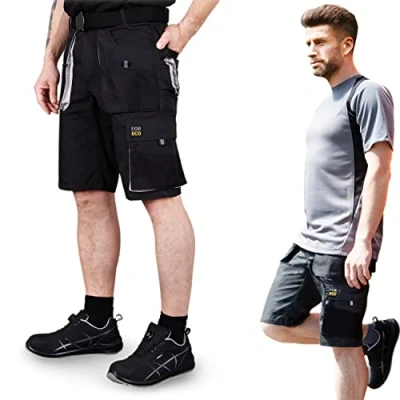 Afbeelding van Reis Foreco TS BJS werkshorts voor heren, cargobroek, veiligheidsbroek, werkbroek, tuinshorts, zwart/lichtgrijs, L