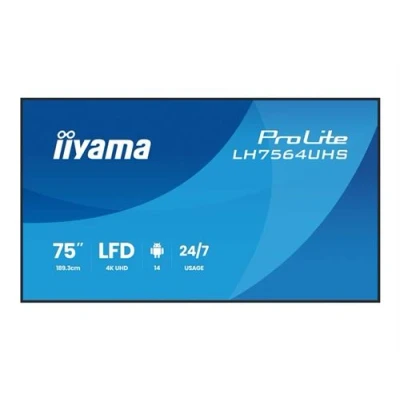 Image de iiyama ProLite LH7564UHS B1AG Classe de diagonale 75&quot; (74.5&quot; visualisable) écran LCD rétro éclairé par LED signalisation numérique avec lecteur multimédia SoC intégré 4K UHD (2160p) 3840 x 2160 cadre noir finition mate