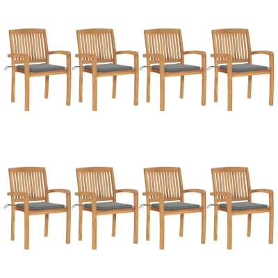 Afbeelding van Tuinstoelen stapelbaar 8 st met kussens massief teakhout
