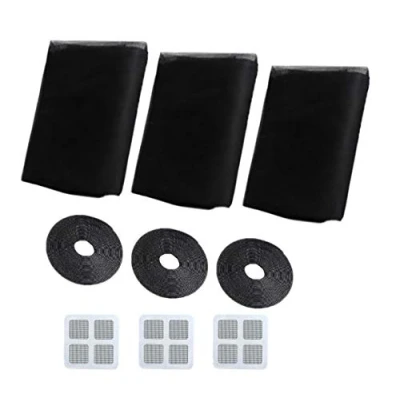 Afbeelding van Set van 3 vliegengaas voor ramen, 1,5 x 2 m, met rollen plakband, zwart