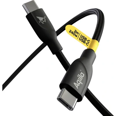 Afbeelding van Aqiila Laadkabel USB C naar 240W, 480Mbps, Snellader Kabel PD, 2 meter, gevlochten, Cablebird CB12 Zwart