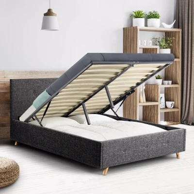 Afbeelding van Lit coffre double scandinave LULEA 140 x 190 CM tissu gris anthracite