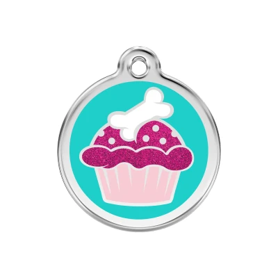 Afbeelding van Cupcake Aqua glitter hondenpenning medium/gemiddeld dia. 3 cm RedDingo