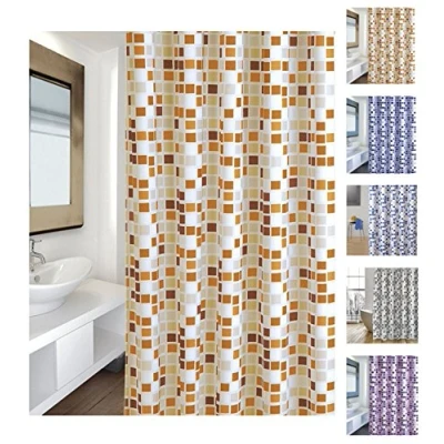 Afbeelding van MSV MOSAIKO Douchegordijn, polyester, 180 x 200 cm, premium kwaliteit, blauw, inclusief ringen