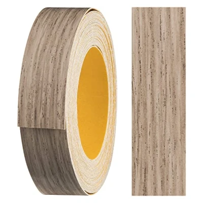Afbeelding van haggiy Melamine kantenband 18 mm x 5 m Stevige bevestiging zonder strijken dankzij acryllijm Tape voor randen Fineer planken / houten panelen Grijs eiken
