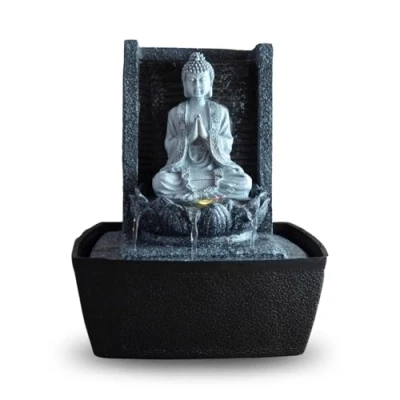 Afbeelding van Binnenfontein Boeddha Waterval Lotus LED licht Wit Verwijderbaar Beeld Zen Decoratie Woonkamer Slaapkamer Feng Shui Gesloten Circuit Tafelfontein Nuttig Cadeau H 26 cm Nirvana Zen&#039;Light