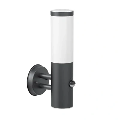 Afbeelding van ledscom.de PORU wandlamp voor buiten, IP44, bewegingsmelder, roestvrij staal, mat antraciet, rond, 1x E27 max. 40 W, buitenwandlamp, buitenlamp, lamp