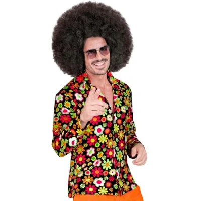 Afbeelding van Widmann Hippie Kostuum Flower Dance Overhemd Super 60s Man Zwart Small / Medium Carnavalskleding Verkleedkleding