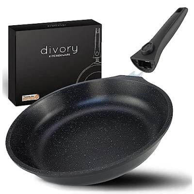 Afbeelding van DIVORY Grote koekenpan 32 cm I Afneembare inductiehandgreep aluminium coating + pannendeksel Inductiekenpan