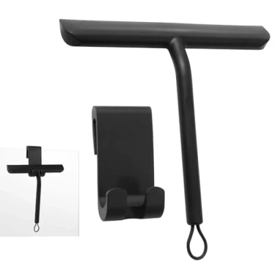 Afbeelding van Vinabo Douchetrekker, douchewisser, douchewisser met siliconen houder, trekker voor badkamer, glas, tegels, streepvrije reiniging autoruiten, 21 cm, zwart