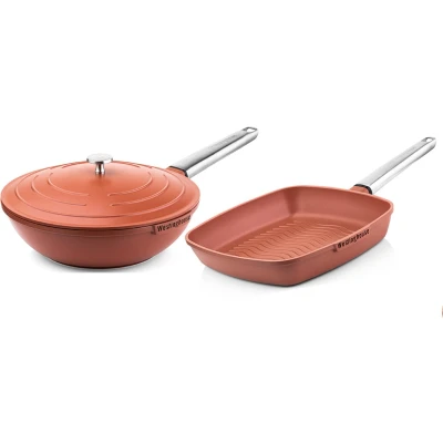 Afbeelding van Westinghouse Pannenset Performance (Wokpan + Grillpan) ø 28 cm Rood Inductie en alle andere warmtebronnen