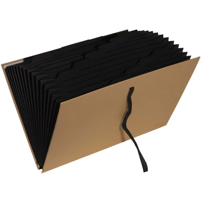 Afbeelding van Exacompta 58602E 1 Office By Me lintmap met 18 vakken, binnenzijde van zwart gerecycled karton, voor A4 formaat, lintsluiting, goudkleurige metalen hoeken ter versteviging de deksel, beige