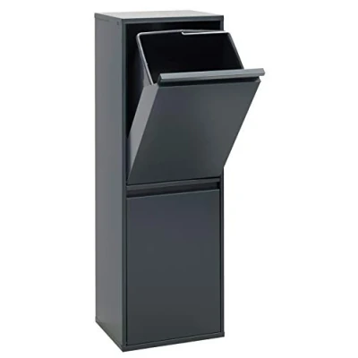 Afbeelding van ARREGUI Basisafvalbak voor afvalopvangemmers, stalen kast gedifferentieerd afval, 2 dropdowndeuren, x 17 l (34 l), donkergrijs antraciet, 90,5 30,5 24,5 cm