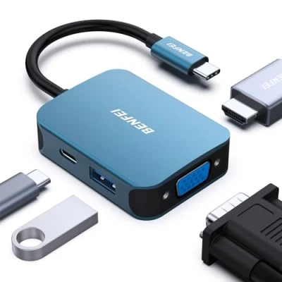 Afbeelding van BENFEI type C naar HDMI VGA adapter, 3 in 1 hub HDMI/VGA/USB 3.0, compatibel met MacBook Pro 2019/2018/2017, Surface Book 2, Dell XPS 13/15, Pixelbook en meer