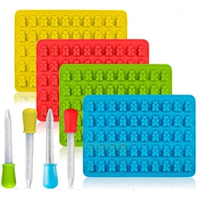 Afbeelding van 4 stuks siliconen snoepvormen en ijsblokjesbakken, 50 voor chocoladevormen, gelei, gumberenzeepvormen, met druppels (18,5 x 13,5 1 cm)