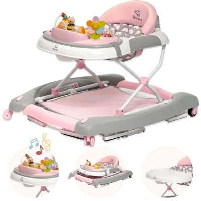 Afbeelding van BRONEA® Loopstoeltje baby 4 In 1 Babywalker met schommelfunctie en speelpaneel muziek hoogte verstelbaar opvouwbaar Loopstoel stille wielen remmen