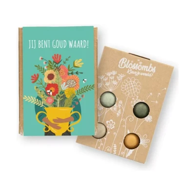 Afbeelding van Blossombs Giftbox Mini 4st Jij bent goud waard Geschenkverpakking Trofee Bloemen Duurzaam