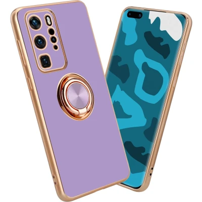 Afbeelding van Cadorabo Hoesje geschikt voor Huawei P40 PRO in Glossy Licht Paars Goud met ring Beschermhoes van flexibel TPU silicone Case Cover camerabescherming en magnetische autohouder