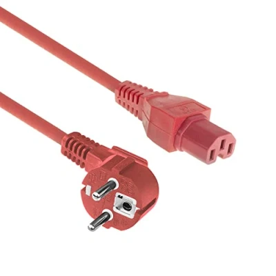 Image de ACT Câble d&#039;alimentation power CEE 7/7 (M) incliné pour IEC 60320 C15 CA 230 V 10 A 2 m rouge, RAL 3031