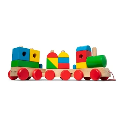 Afbeelding van Melissa &amp; Doug Extra grote houten stapeltrein Klassiek peuterspeelgoed met 4 kleuren (17 delig)