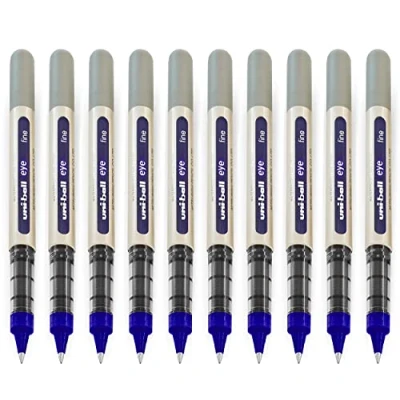 Image de Uni ball Mitsubishi Pencil 10 Stylos Eye Fine UB 157 Stylo Roller Encre Liquide Bleue Pointe 0,7 mm Écriture Medium