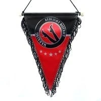 Afbeelding van Luxe vaantje met koord Red Light District Rood/zwart logo 23x29cm Zwarte franjes Vrachtwagen Interieur Auto Accessoires Vlaggetje