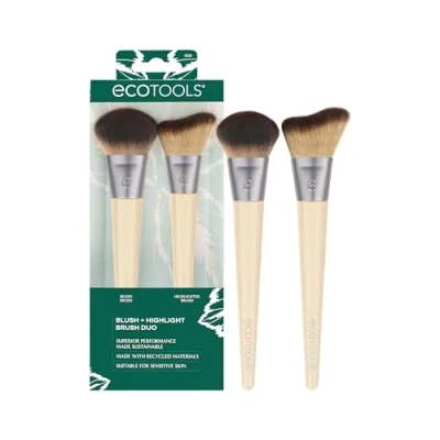 Afbeelding van EcoTools 2 stuks natuurlijke make upkwasten voor poedermake up, dichte synthetische borstelharen ter verbetering van de huid, veganistisch en dierproefvrij