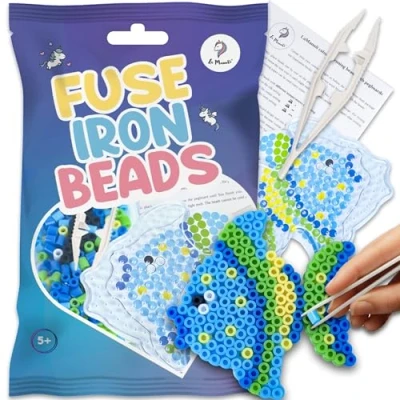 Afbeelding van La Manuli Strijkkralenplaten met bijpassende modellen, vis + parels, transparante Midi platen, accessoires, een goed cadeau voor kinderen vanaf 5 jaar (vis)