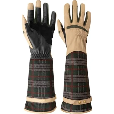 Afbeelding van ACE Garden Glam Tuinhandschoenen voor dames, lange handschoenen van geitenleer, tegen rozendoornen en punten, maat M