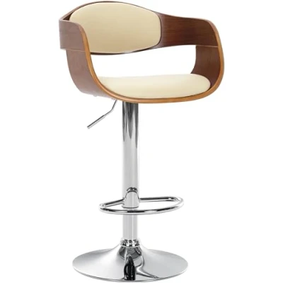 Afbeelding van CLP Kingston Barkruk Met rugleuning Armleuning Voetsteun Frame Chroom walnoot/creme