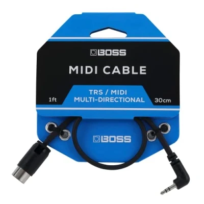 Afbeelding van BOSS BMIDI 1 35 30 cm Compacte MIDI kabel Mini TRS naar 5 polige multidirectionele stekker maakt een premium verbinding tussen pedalen mogelijk