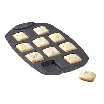Afbeelding van Tefal PerfectBake Mini J5734502 taartvorm, 10 vierkantjes, antiaanbaklaag, gerecycled en recyclebaar aluminium, goudkleurig, gemaakt in Frankrijk,