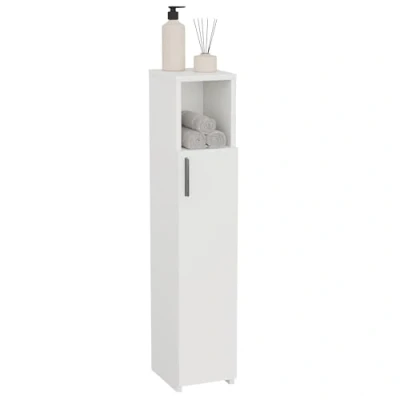 Afbeelding van ComfortCove Slanke badkamerkast, hoge toiletkast, badkamerzuil, compact meubel, perfect voor kleine toiletten, wit