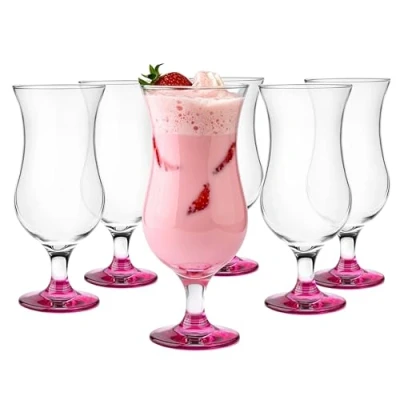 Afbeelding van cocktailglazen, set, longdrink, cocktail, gin, bier, water, longdrinkglazen, drinkglas, waterglas, smoothie, dessert, vaatwasmachinebestendig, roze, 6 x 420 ml