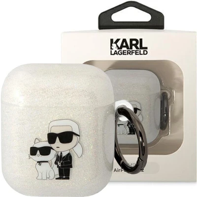 Afbeelding van Karl Lagerfeld KLA2HNKCTGT hoesje voor AirPods 1/2 transparant Glitter Karl&amp;Choupette