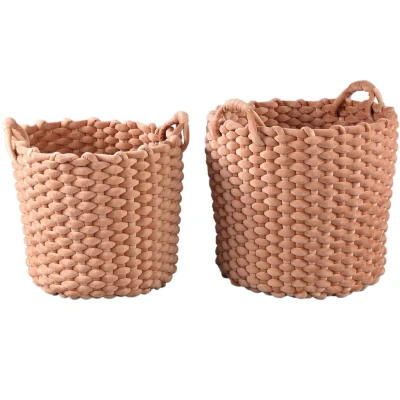Afbeelding van PTMD Mand Olliver 44x44x39 cm Fluweel Bruin Set van 2