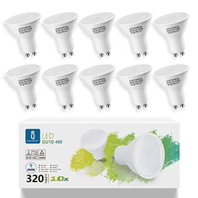Afbeelding van Aigostar Ledlamp, GU10, 4 W, koud wit licht, 6500 K, 320 lumen, hoek van 100 120º, CRI ≥ 80, komt overeen met 47 W halogeenlamp, 10 stuks doos