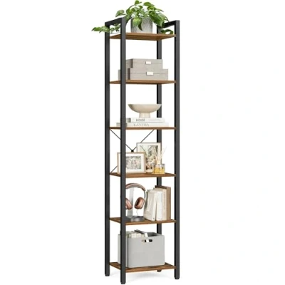 Afbeelding van VASAGLE LLS101B01 Boekenrek met 6 niveaus, boekenkast, opbergkast, voor kantoor, woonkamer, slaapkamer, 30 x 40 187,5 cm, industriële stijl, rustiek bruin en zwart